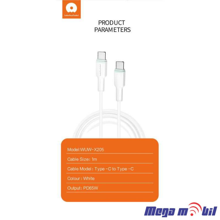 Data Kabel iPhone 15 PD WUW-X205 65W 1m FAST white